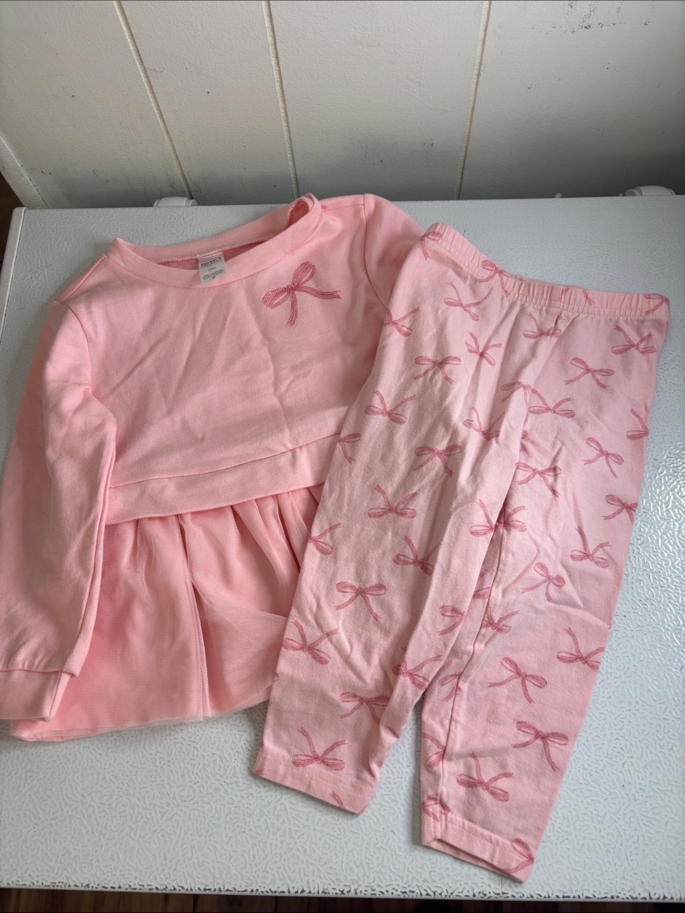 367 - Girls' Pink Bow Print Set - NEW